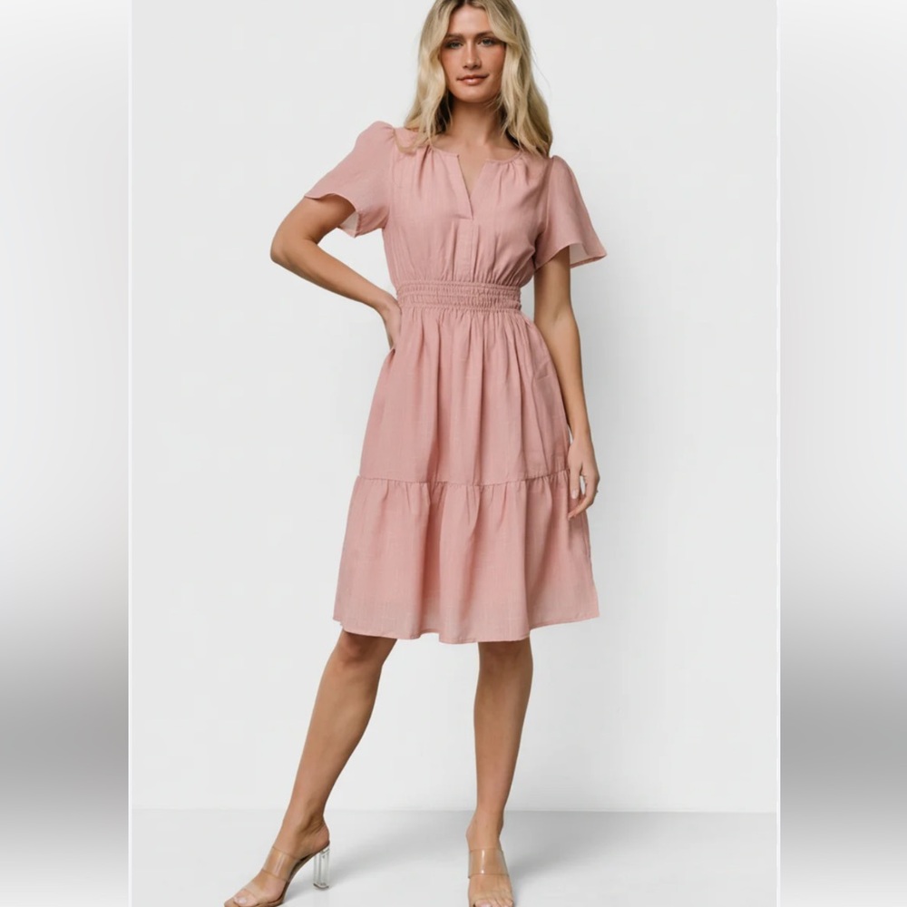 Sold Out! Baltic Born Dita Short Dress in Blush Pink Tiered Dress L NWT